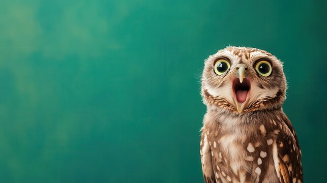 Owl looking shocked with blank area for a  what  meme text, funny animal graphic, surprised