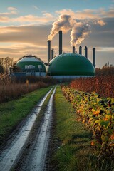 Biogas facility with dome structures, clean energy production