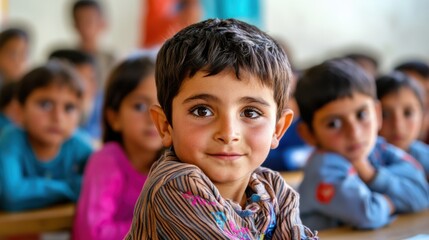 Education for refugee children, Symbolizing hope and opportunity, photography style