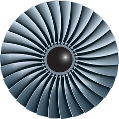 A high-precision jet engine with a circular fan and numerous curved blades. A metallic, industrial turbine, designed for high-performance aviation.A sleek, aerodynamic jet engine, showcasing intricate