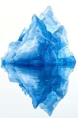 Fototapeta premium Bright blue iceberg with detailed reflection in water isolate white background