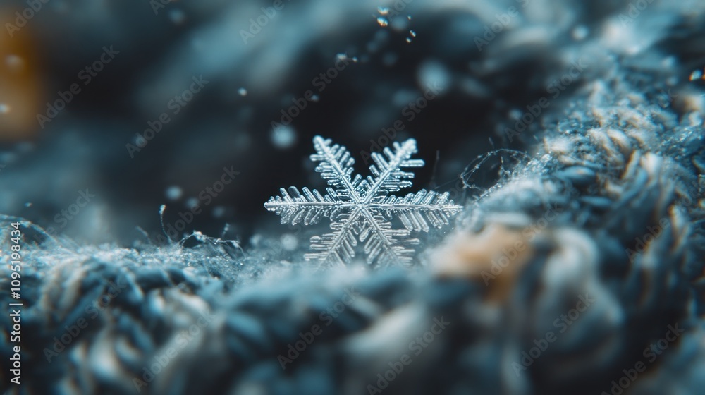 Poster Close-Up of a Delicate Snowflake Rested on a Textured Surface