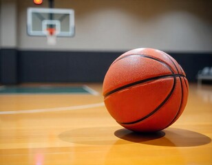 Fototapeta premium Basketball on Hardwood Court