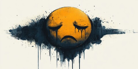 A Sad Face Painted With Dark Dripping Paint