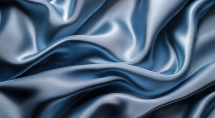 Obraz premium A close-up of blue silk fabric, undulating with soft folds and creating ripples in the air. 
