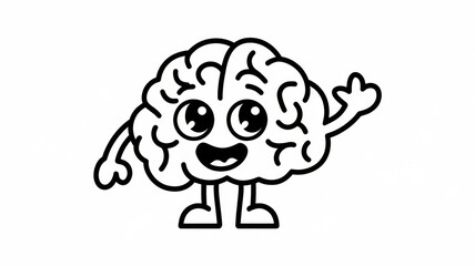 Fototapeta premium Black and White Vector Illustration of a Cute Brain Cartoon Characte Generative aI