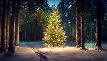 Fototapeta premium glowing christmas tree in the forest