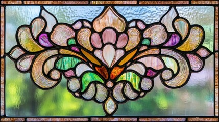 Elegant Stained Glass Window Panel: A Masterpiece of Art Nouveau Design