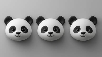 Obraz premium Cute Panda Faces Minimalist Cartoon Animal Icons 3D Render