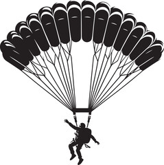 Skydiving parashoot flying silhouette vector illustration on white background
