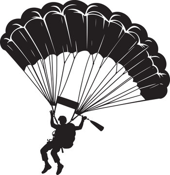 Skydiving parashoot flying silhouette vector illustration on white background