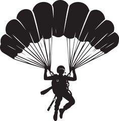 Skydiving parashoot flying silhouette vector illustration on white background