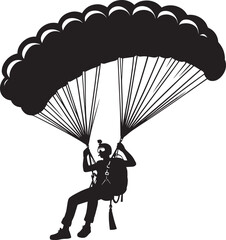 Skydiving parashoot flying silhouette vector illustration on white background