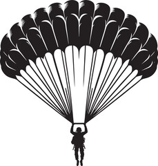 Skydiving parashoot flying silhouette vector illustration on white background