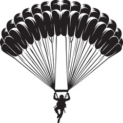 Skydiving parashoot flying silhouette vector illustration on white background