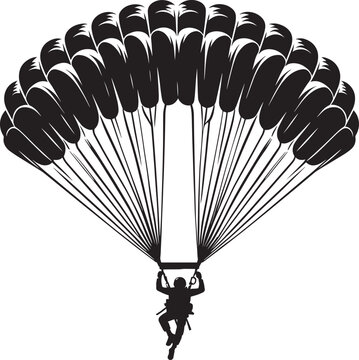 Skydiving parashoot flying silhouette vector illustration on white background