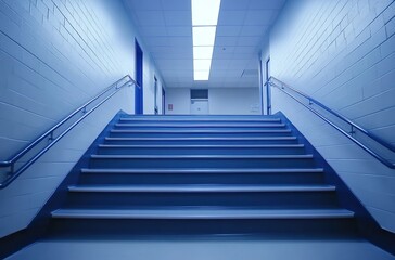 Obraz premium A wide shot of the stairs leading up to an office in a high school