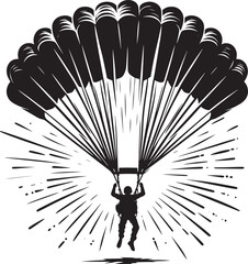 Skydiving parashoot flying silhouette vector illustration on white background