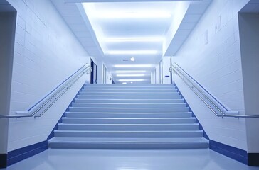 Obraz premium A wide shot of the stairs leading up to an office in a high school