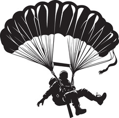 Skydiving parashoot flying silhouette vector illustration on white background