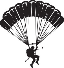 Skydiving parashoot flying silhouette vector illustration on white background