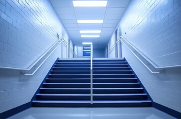 Obraz premium A wide shot of the stairs leading up to an office in a high school