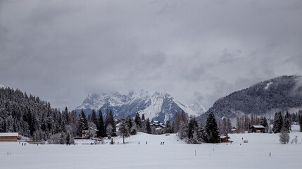 cross-country skiing in the alps in winter near Seefeld, Tyrol