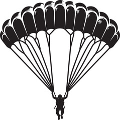 Skydiving parashoot flying silhouette vector illustration on white background