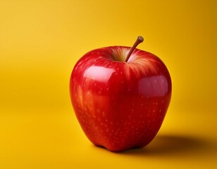 red apple on a yellow background with copy space