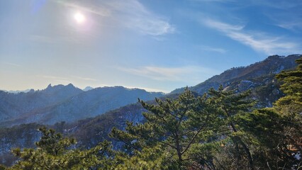 Image of winter scenery of Dobongsan Mountain near Seoul, Korea. Hiking in Dobosan. winter mountain landscapes. korea mountains. trekking. korean landscapes. bukhansan national park.