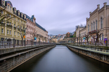 City landscape in winter. City landscape with historical buildings in an old town from the Baroque...