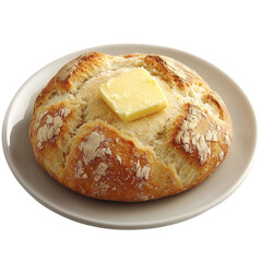 Freshly baked bread topped with a pat of butter, perfect for a delicious breakfast or snack.