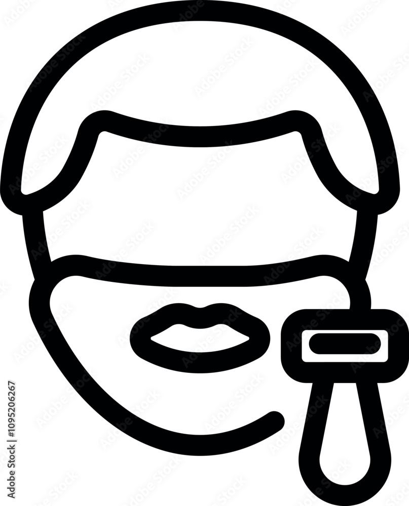 Poster minimalist vector illustration representing a man shaving his beard using an electric razor, ideal f