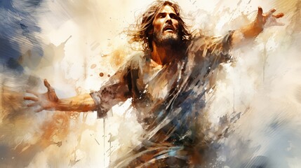 Jesus carries his cross  a digital watercolor illustration of sacrifice and faith
