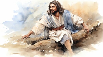 Jesus carries his cross  a digital watercolor illustration of faith and sacrifice