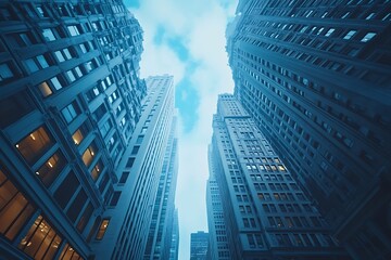 Sunlit Steel & Glass Downtown Cool-Toned Urban Landscape