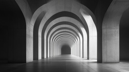 Obraz premium An intriguing display of symmetrical lighting in a concrete archway, showcasing modern architectural beauty in a seemingly endless corridor design