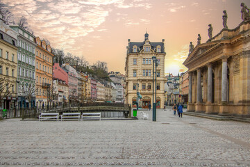 City landscape in winter. City landscape with historical buildings in an old town from the Baroque...