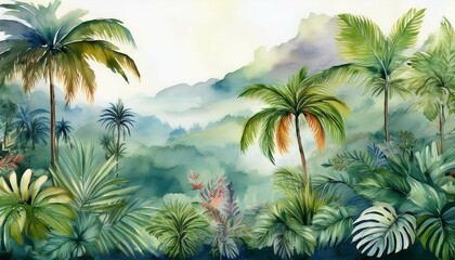 watercolor pattern wallpaper painting of a jungle landscape
