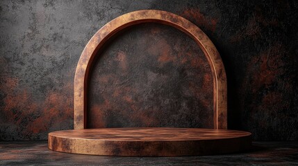Fototapeta premium Ramadan Product Display Rustic Wooden Podium Arch Background