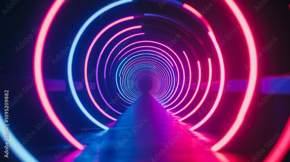 Poster vivid laser beams forming concentric circles in a bright tunnel, creating a stunning visual experien