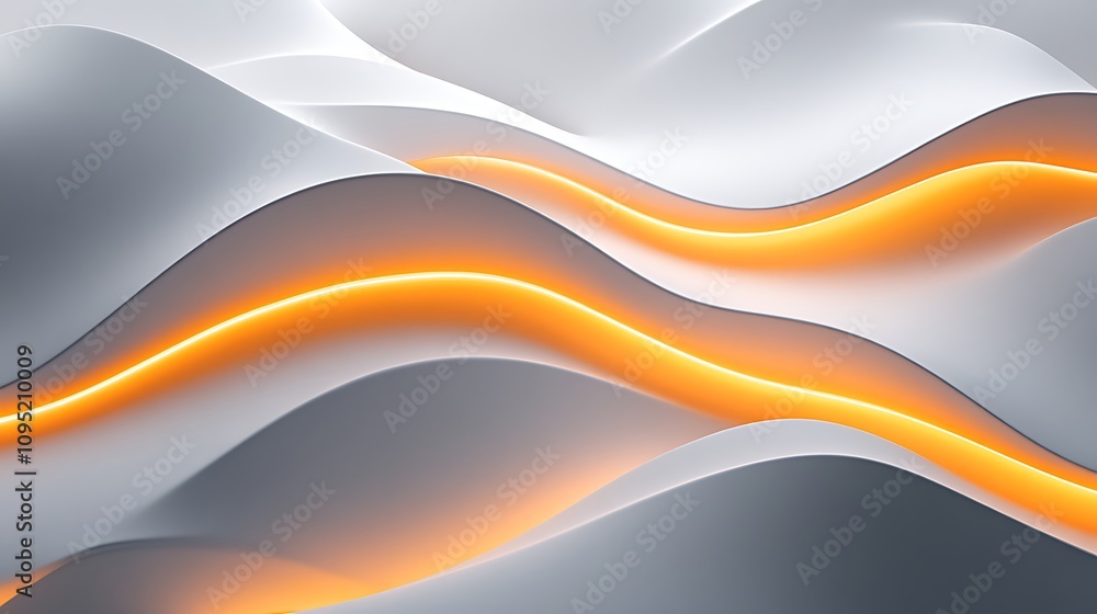 Aufkleber wallpaper with an abstract background featuring smooth white waves illuminated by orange light, crea