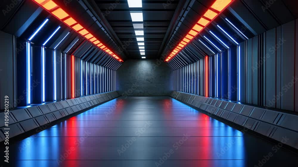 Poster futuristic corridor with neon lighting and high-tech atmosphere for modern design projects and digit