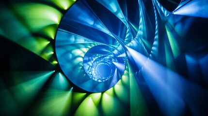 Captivating Deep Blue Light Spirals Creating a Complex Visual Depth Stage with Dynamic Patterns and Radiant Glow for Abstract Imagery and Artistic Expressions
