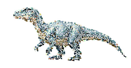 Colorful Dinosaur Silhouette Composed of Dots with a Playful Artistic Style