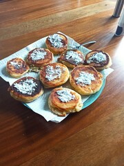 cheese pancakes with sour cream and strawberry sauce