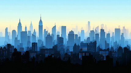 Fototapeta premium wide blue and white skyscrapers building facade of high rise landmark city buildings illustration with its reflection on water front surface in white background