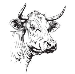 Cute Cow Head sketch On White Background