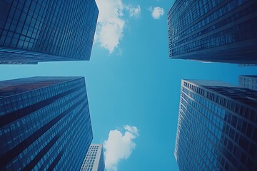 Fototapeta premium Sunny Day Low Angle Towering City Building Facades