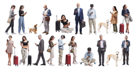 Portraits of different people using a smartphone